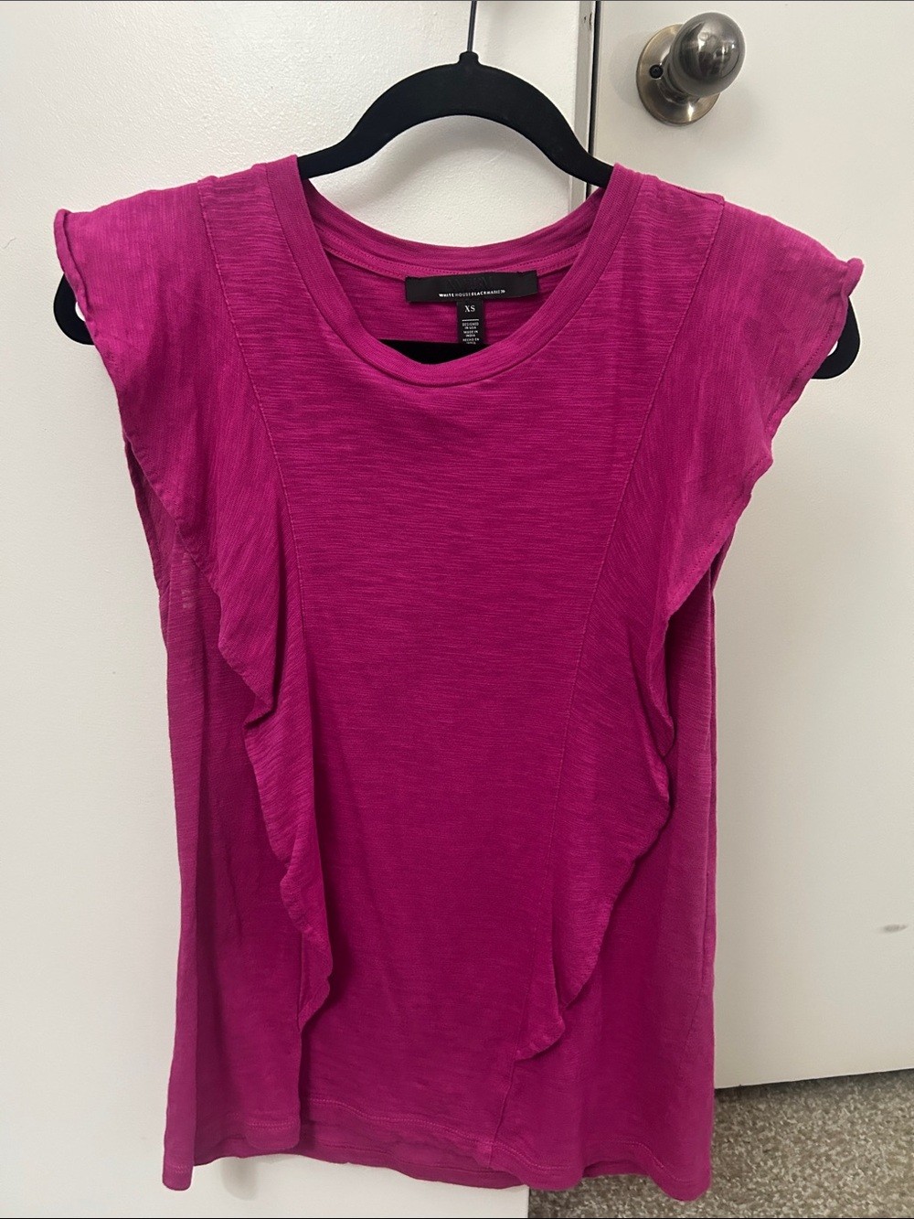 White House Black Market Magenta Ruffle Sleeve Tee